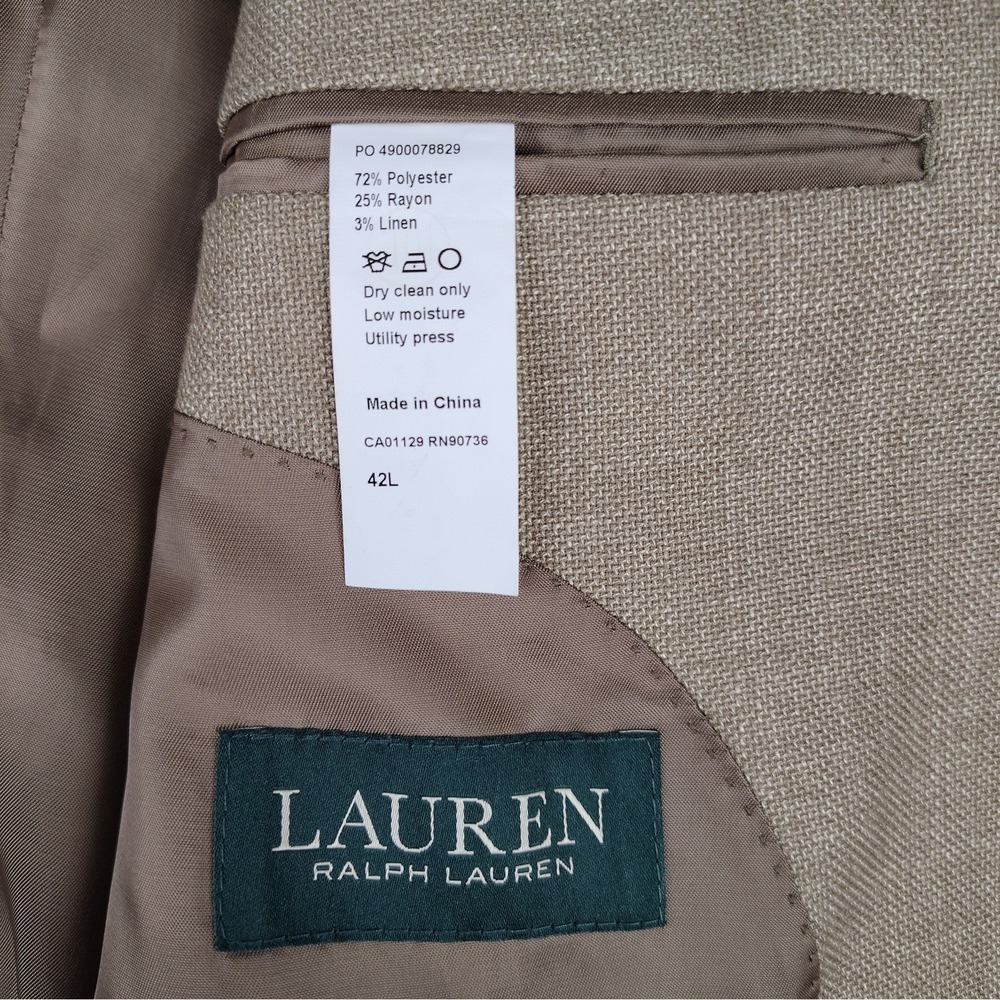 Lauren Ralph Lauren 42L Mens Sport Coat Tan Linen Blend 2 Button Blazer Macy's - Picture 2 of 15